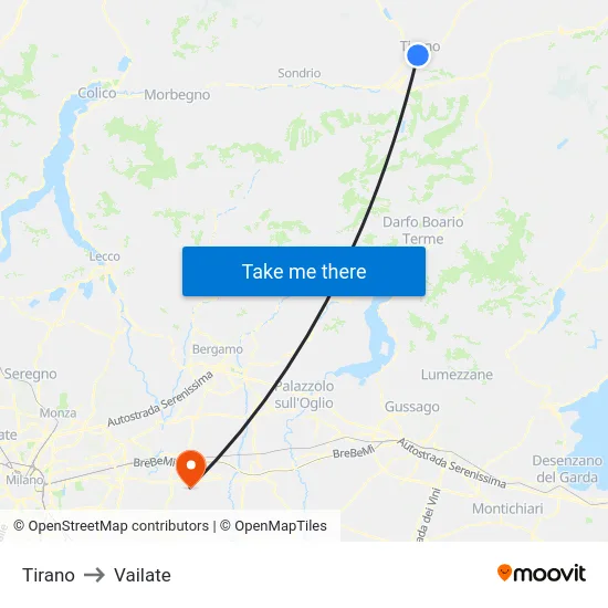 Tirano to Vailate map