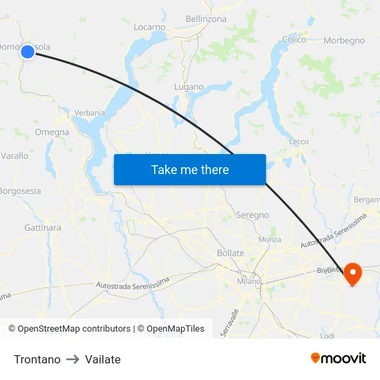 Trontano to Vailate map