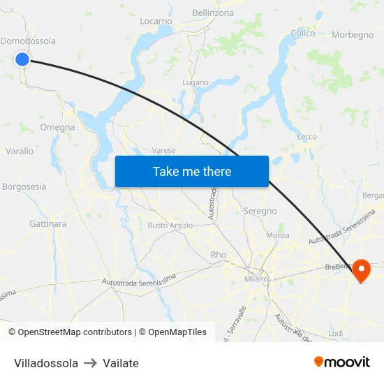Villadossola to Vailate map