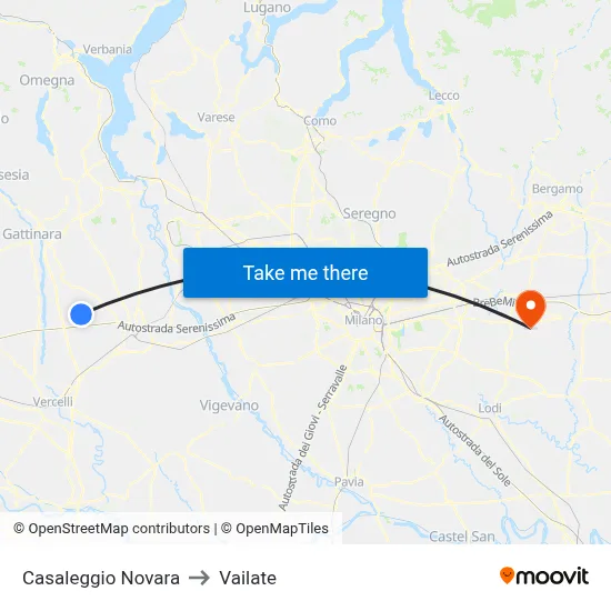 Casaleggio Novara to Vailate map