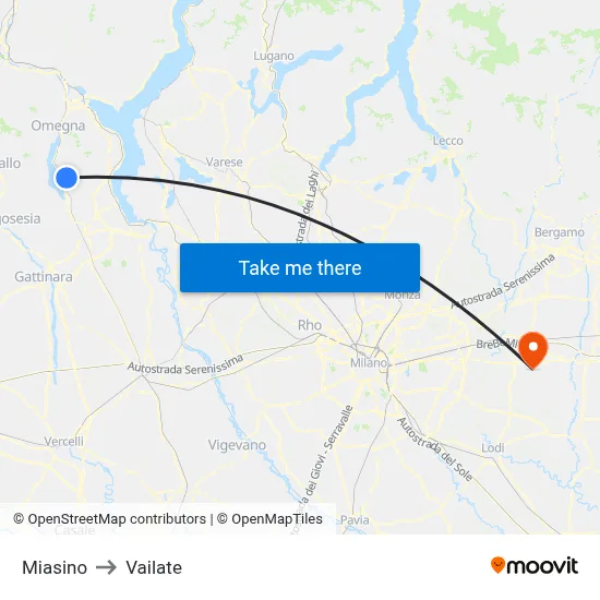 Miasino to Vailate map