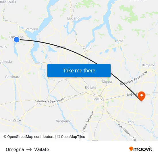 Omegna to Vailate map