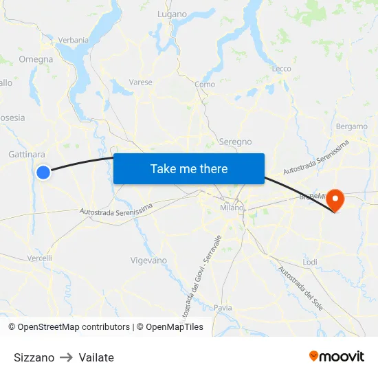 Sizzano to Vailate map