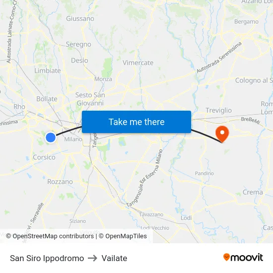 San Siro Hippodrome to Vailate map