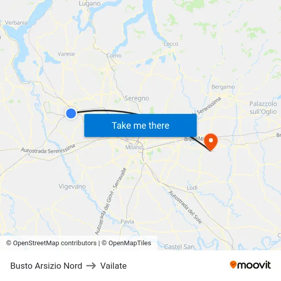 Busto Arsizio Nord to Vailate map