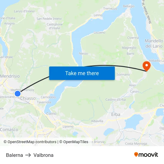 Balerna to Valbrona map