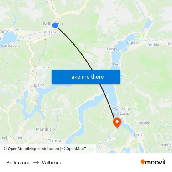 Bellinzona to Valbrona map