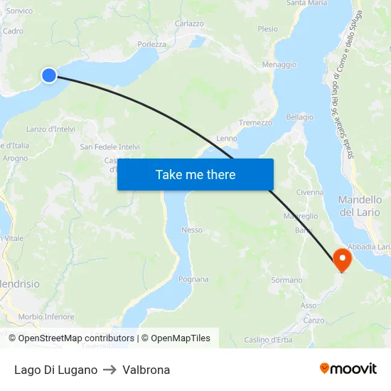 Lake of Lugano to Valbrona map