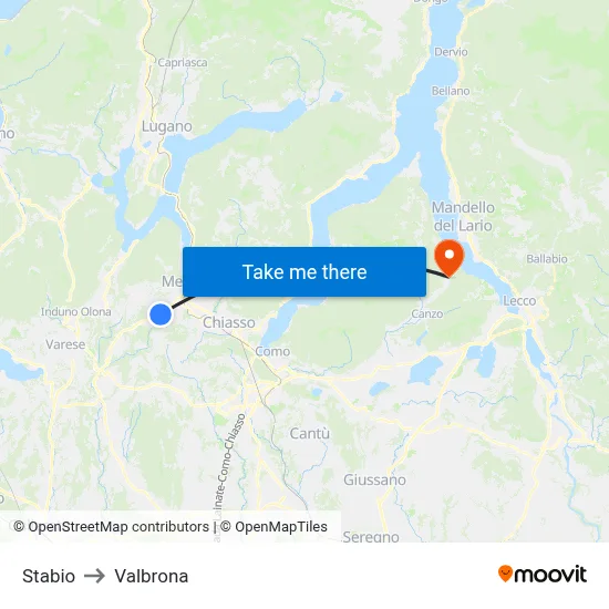 Stabio to Valbrona map