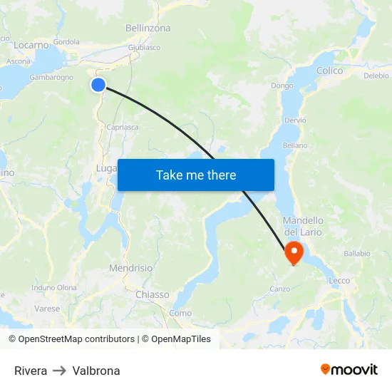 Rivera to Valbrona map