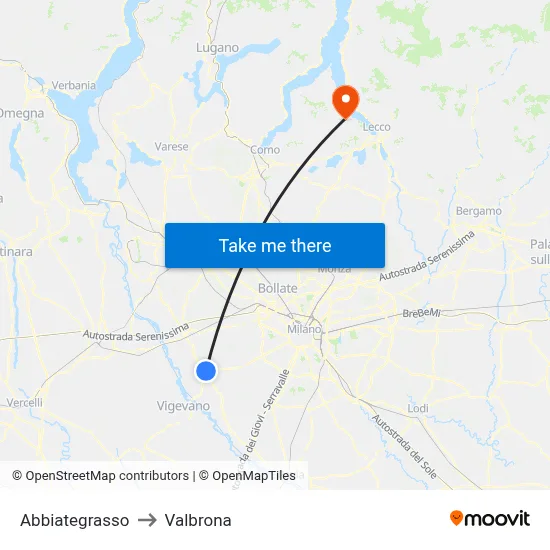 Abbiategrasso to Valbrona map