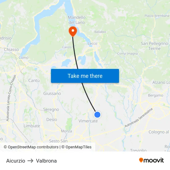 Aicurzio to Valbrona map
