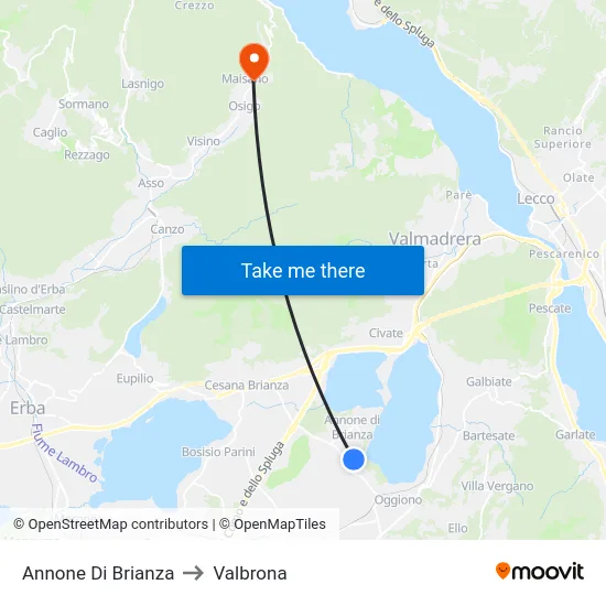 Annone Di Brianza to Valbrona map