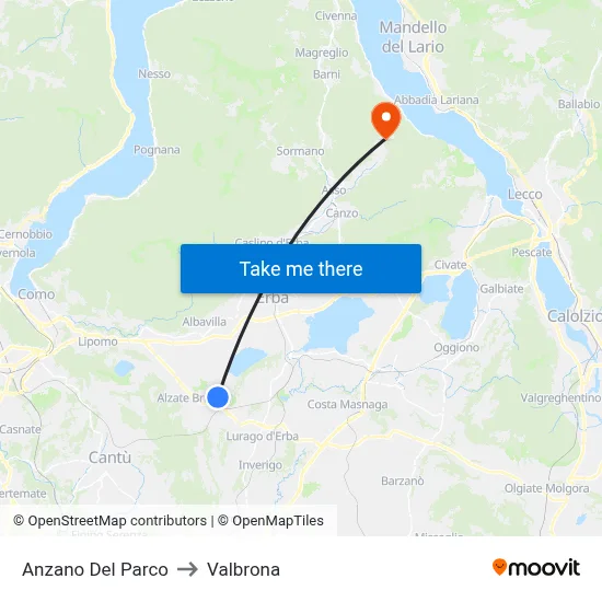 Anzano Del Parco to Valbrona map