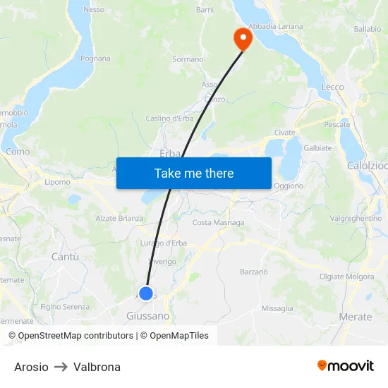 Arosio to Valbrona map