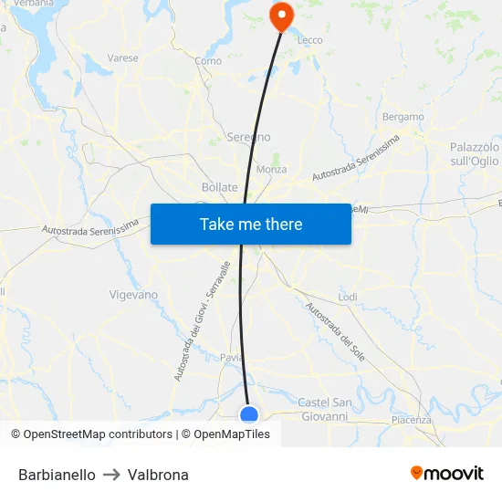 Barbianello to Valbrona map
