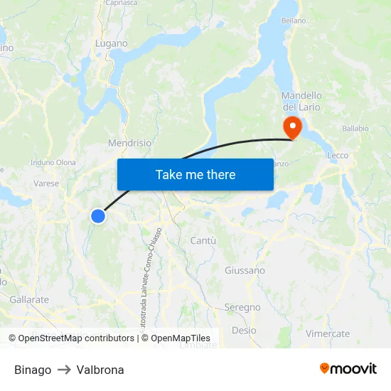 Binago to Valbrona map