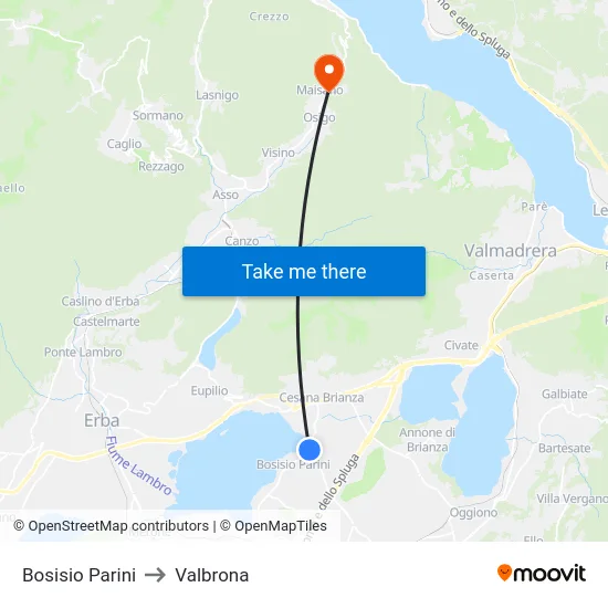 Bosisio Parini to Valbrona map