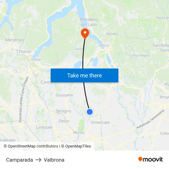 Camparada to Valbrona map
