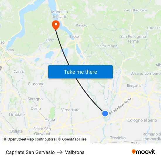 Capriate San Gervasio to Valbrona map