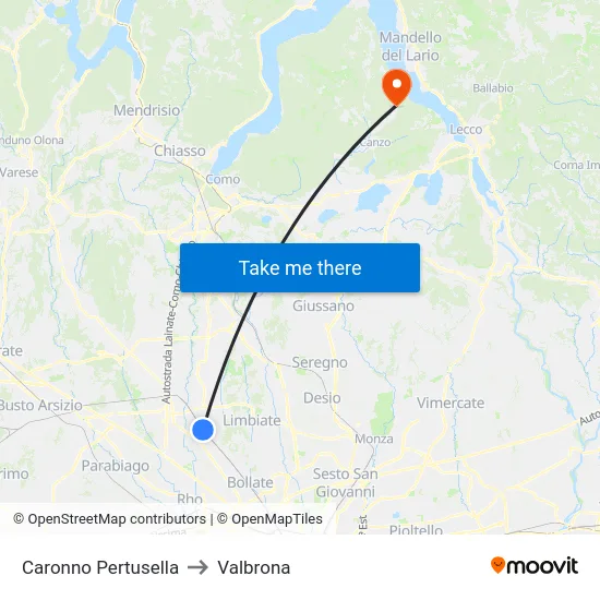 Caronno Pertusella to Valbrona map