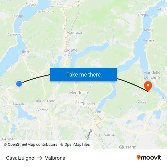 Casalzuigno to Valbrona map