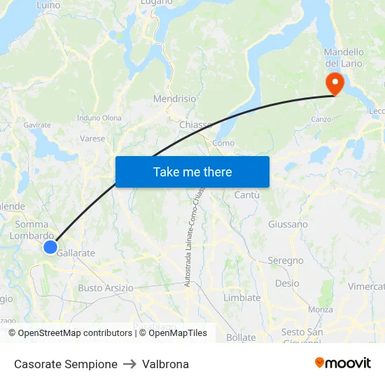 Casorate Sempione to Valbrona map