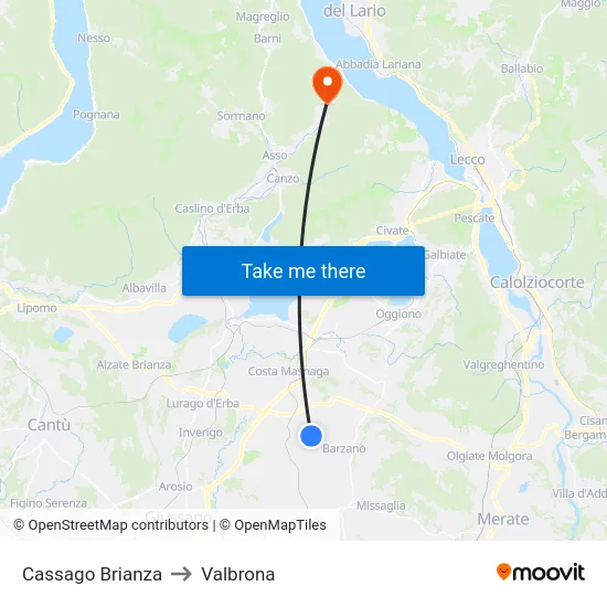 Cassago Brianza to Valbrona map