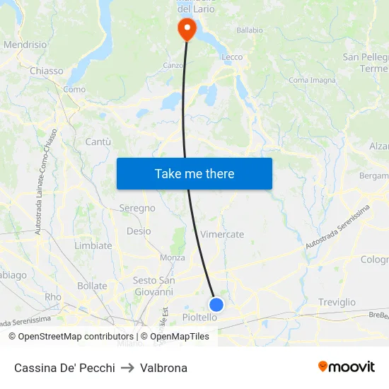 Cassina De' Pecchi to Valbrona map