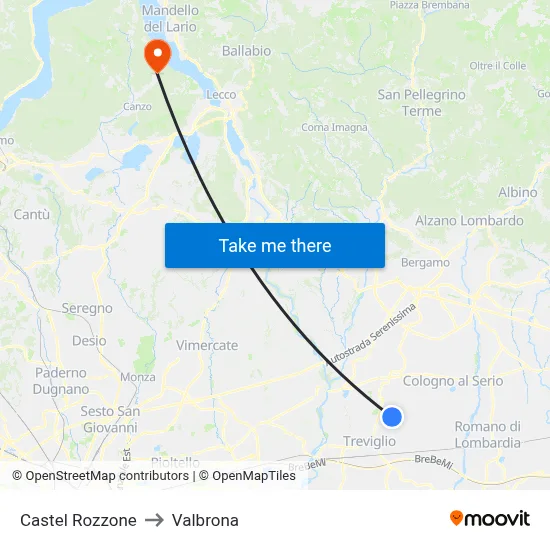 Castel Rozzone to Valbrona map