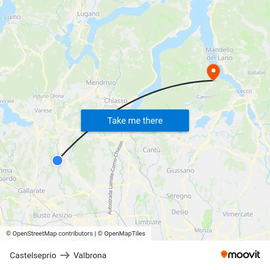 Castelseprio to Valbrona map