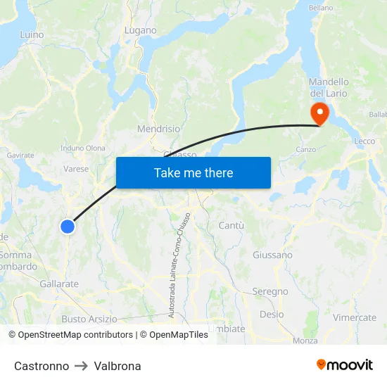 Castronno to Valbrona map