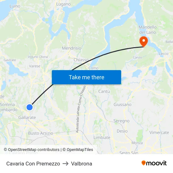 Cavaria Con Premezzo to Valbrona map