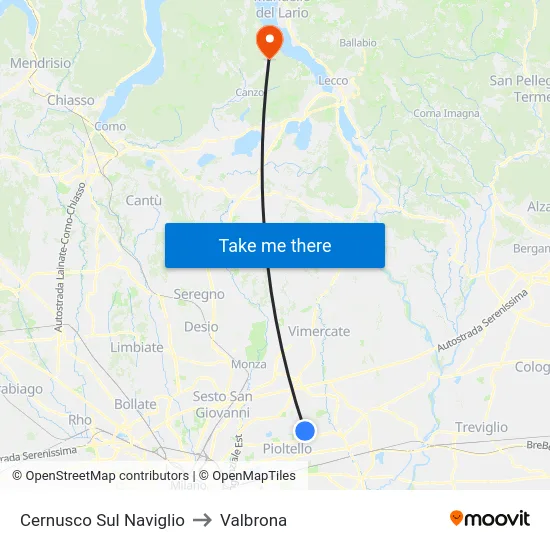 Cernusco Sul Naviglio to Valbrona map