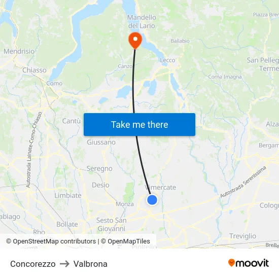 Concorezzo to Valbrona map