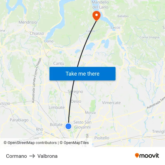 Cormano to Valbrona map