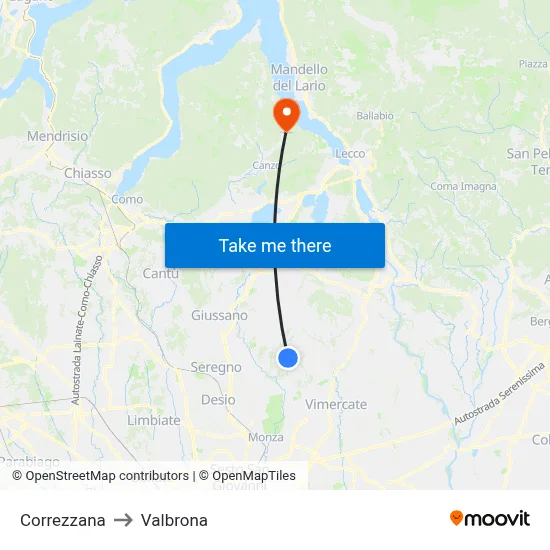 Correzzana to Valbrona map
