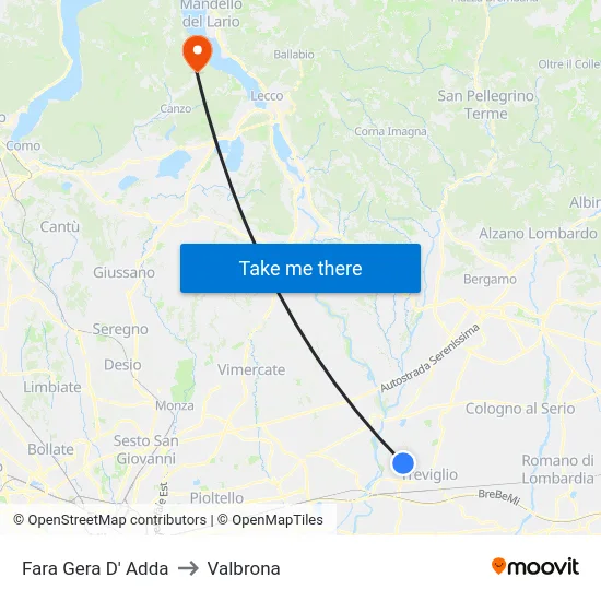 Fara Gera D' Adda to Valbrona map