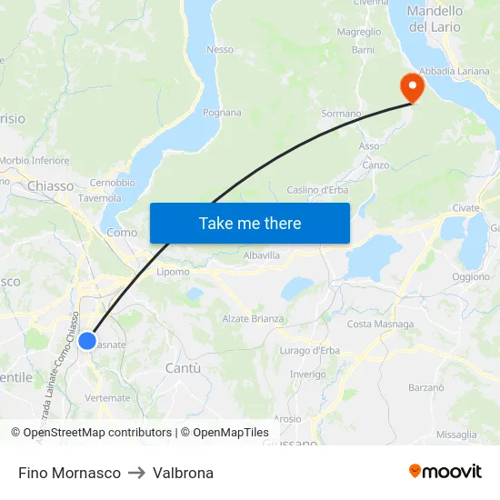 Fino Mornasco to Valbrona map