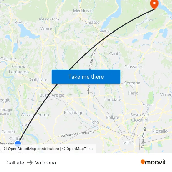Galliate to Valbrona map