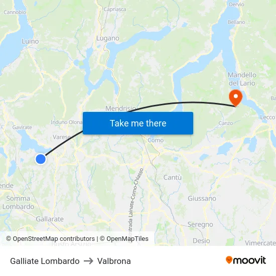 Galliate Lombardo to Valbrona map