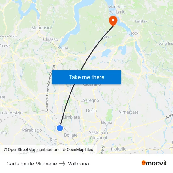 Garbagnate Milanese to Valbrona map