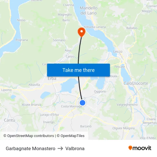 Garbagnate Monastero to Valbrona map