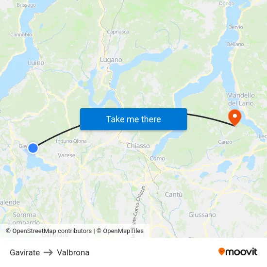 Gavirate to Valbrona map