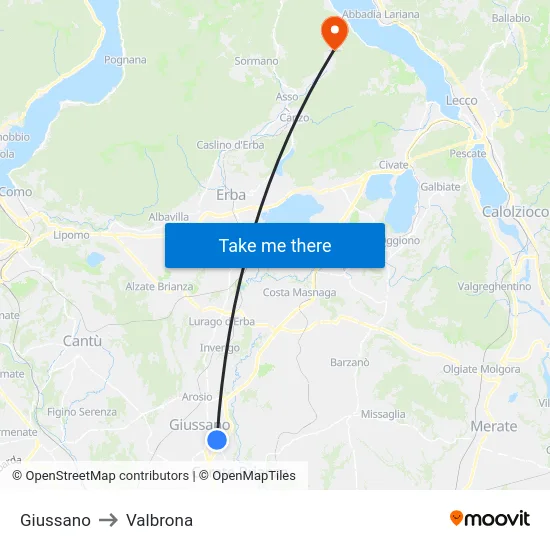 Giussano to Valbrona map