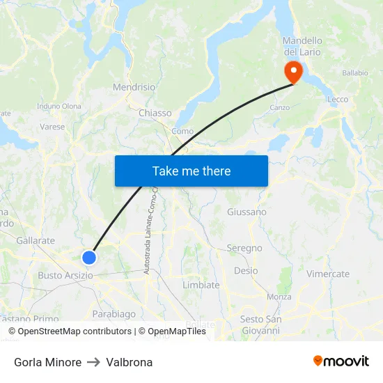 Gorla Minore to Valbrona map