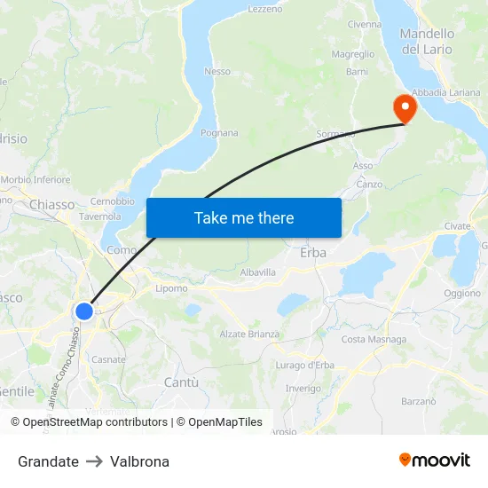 Grandate to Valbrona map
