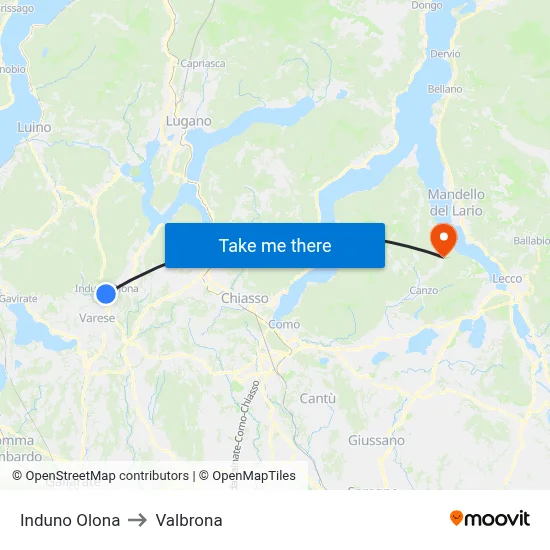 Induno Olona to Valbrona map