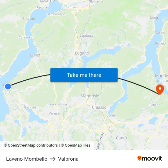 Laveno-Mombello to Valbrona map