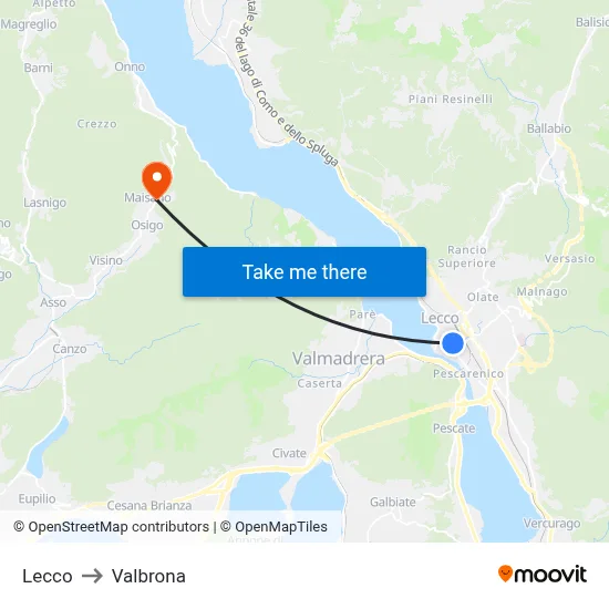 Lecco to Valbrona map
